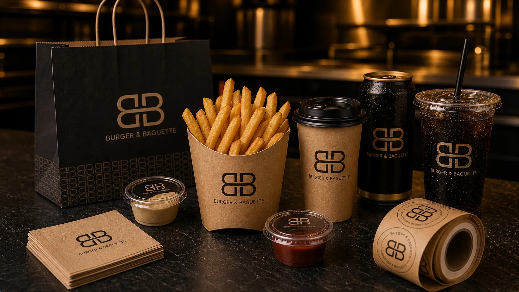 Burger & Baguette Fries, Drinks und Saucen